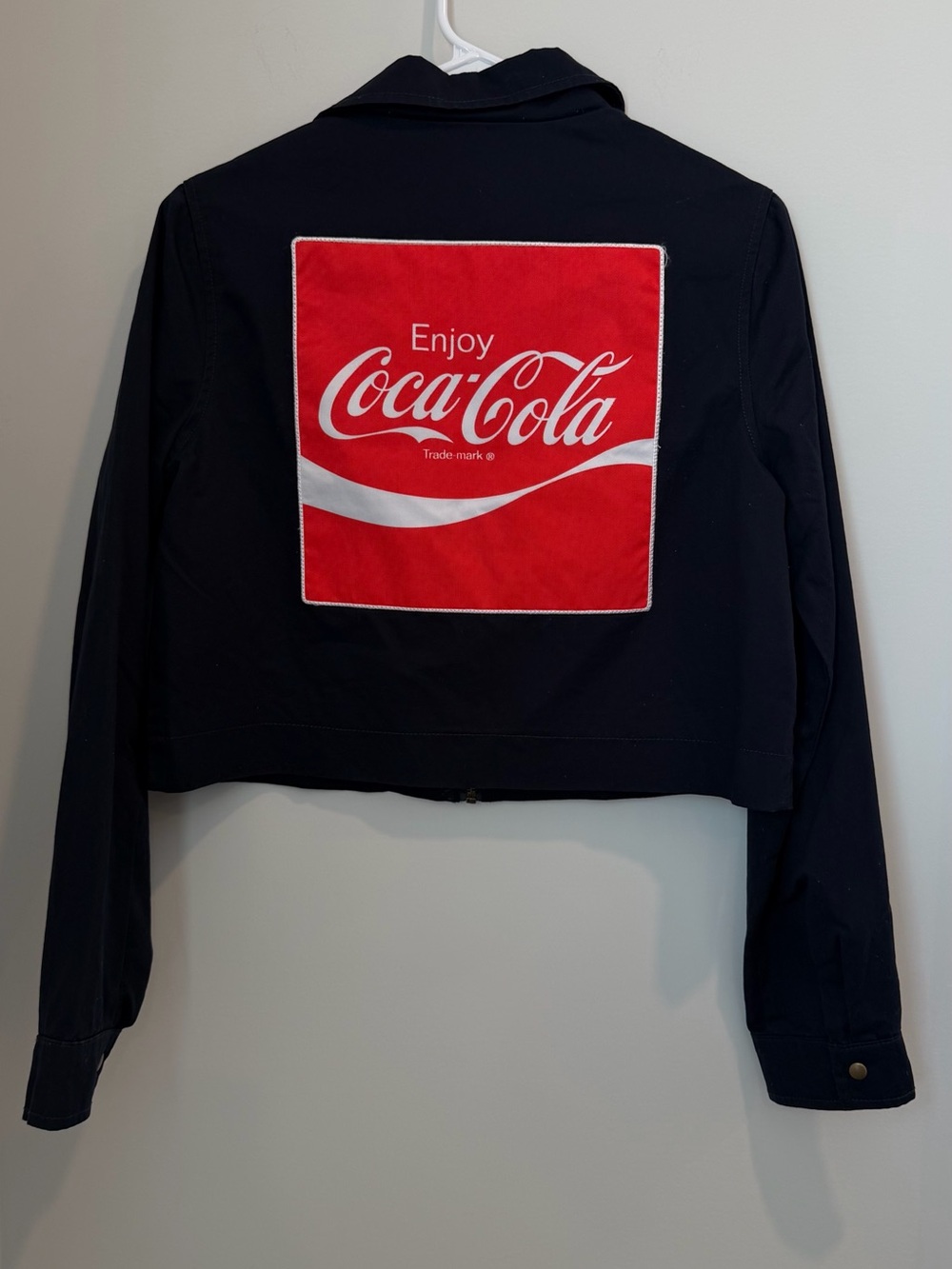 Coca Cola Black Cropped Jacket with Red Logo Patch
